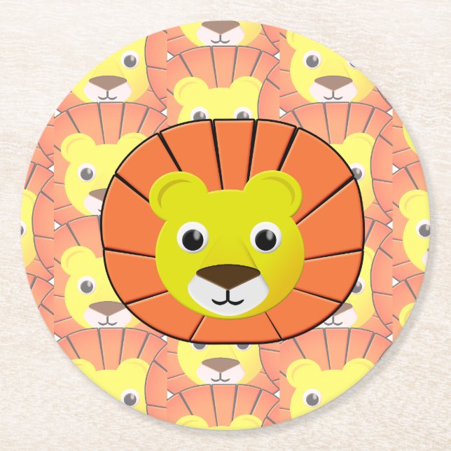 Dessous-de-verre Rond En Papier Motif imprimé avec un visage de lion mignon partou (Devant)