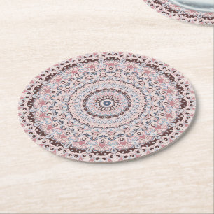 Dessous-de-verre Rond En Papier Motif Mandala Rose et Bleu Boho