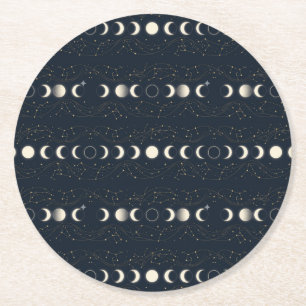 Dessous-de-verre Rond En Papier Motif minimaliste des phases lunaires avec des éto