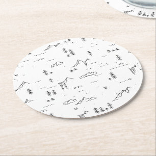 Dessous-de-verre Rond En Papier Motif paysager des lignes de bois géométriques