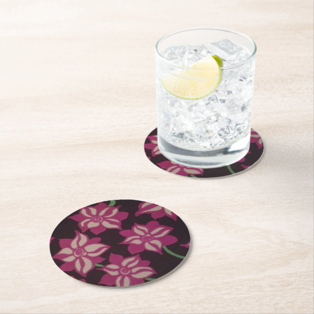 Dessous-de-verre Rond En Papier Motif rose et blanc Dahlia (En situation)