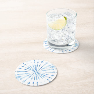 Dessous-de-verre Rond En Papier Motif shibori de couleur bleu d'Indigo
