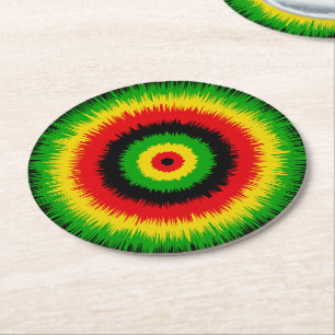 Dessous-de-verre Rond En Papier Motif Tie Dye aux couleurs du drapeau Rasta