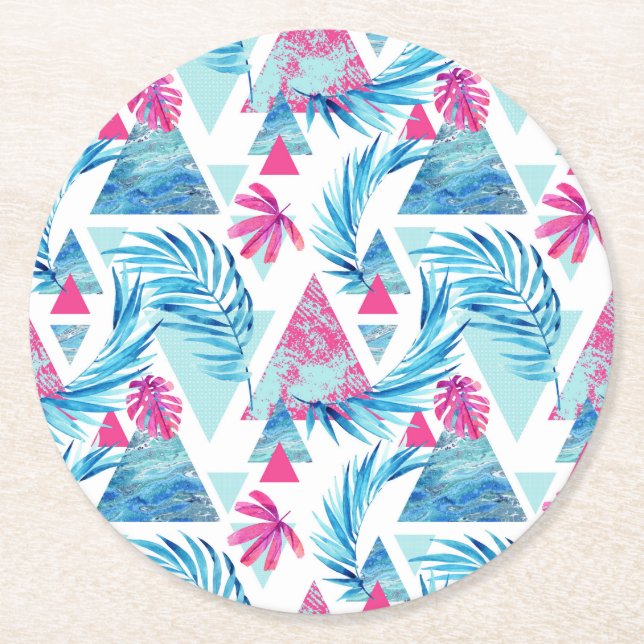 Dessous-de-verre Rond En Papier Motif tropical de feuille d'aquarelle abstraite (Devant)