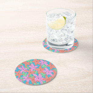 Dessous-de-verre Rond En Papier Motif Tropical Starfish