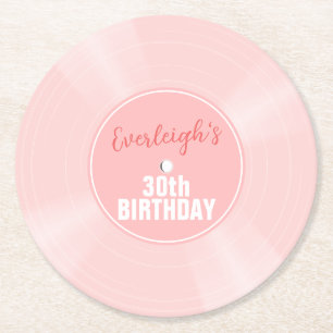 Dessous-de-verre Rond En Papier Musique de disque de vinyle rose Personnalisé Anni