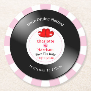 Dessous-de-verre Rond En Papier Musique Retro Vinyl Enregistrement Mariage Amusant