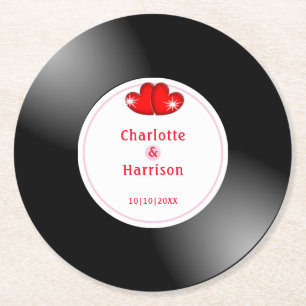 Dessous-de-verre Rond En Papier Musique Retro Vinyl Record Mariage