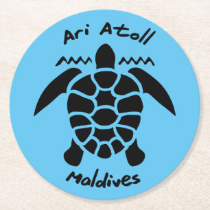 Dessous-de-verre Rond En Papier Nager avec des tortues aux Maldives sur l'atoll d'