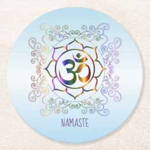 Dessous-de-verre Rond En Papier Namaste Aum (Om) Lotus Prismatic Ornamental
