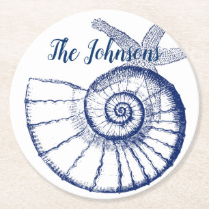 Dessous-de-verre Rond En Papier Nautilus Coquille et Starfish Marine Life Personna
