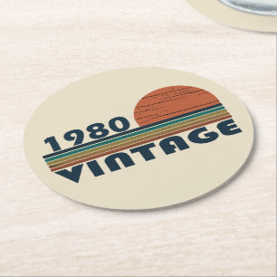 Dessous-de-verre Rond En Papier Né en 1980 cadeau d'anniversaire vintage