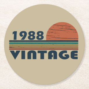 Dessous-de-verre Rond En Papier Né en 1988 cadeau d'anniversaire vintage