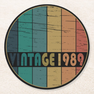 Dessous-de-verre Rond En Papier Né en 1989 cadeau d'anniversaire vintage