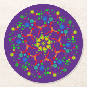 Dessous-de-verre Rond En Papier Neon Bubble Orbs Mandala sur Deep Purple