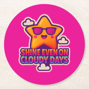 Dessous-de-verre Rond En Papier Neon Kawaii Star - "Shine even on Cloudy Days"