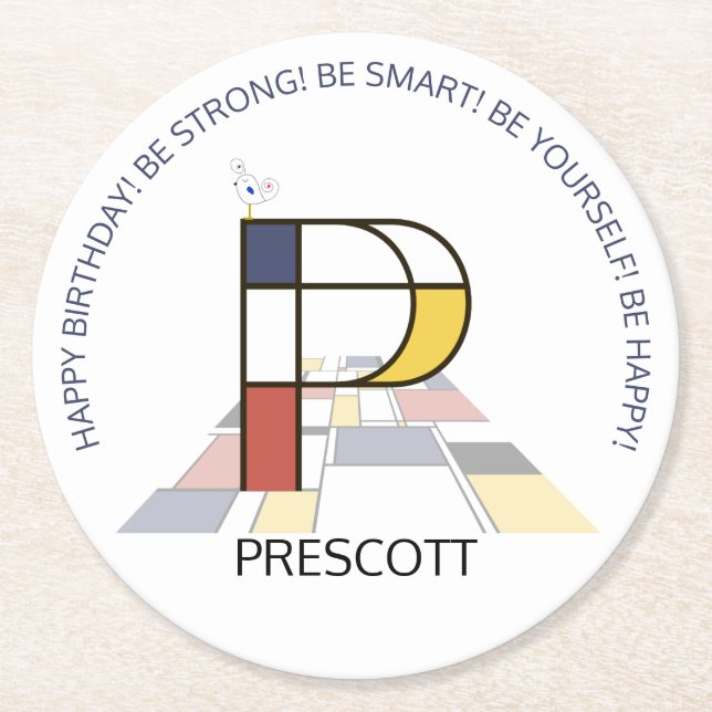 Dessous-de-verre Rond En Papier Neoplasticisme Art Cool Monogramme. Lettre P (Devant)