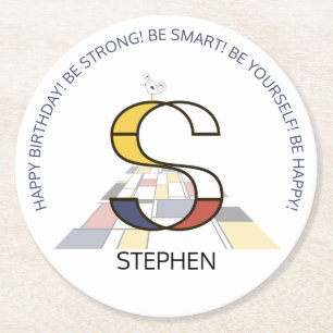 Dessous-de-verre Rond En Papier Neoplasticisme Art Cool Monogramme. Lettre S