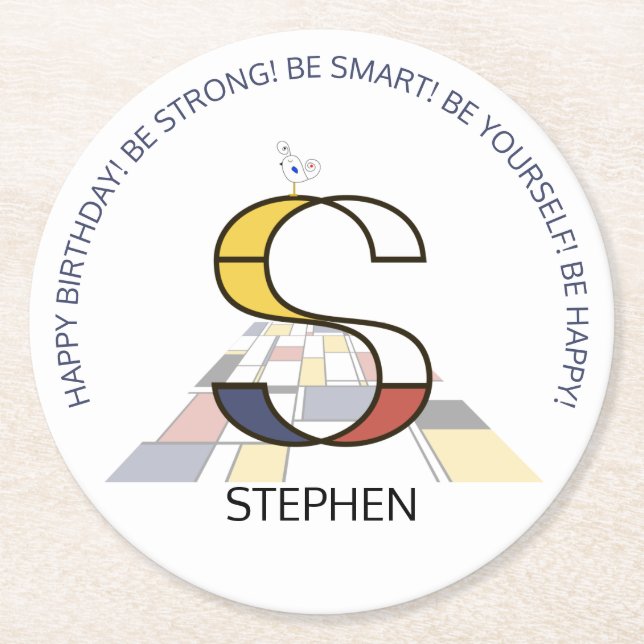 Dessous-de-verre Rond En Papier Neoplasticisme Art Cool Monogramme. Lettre S (Devant)