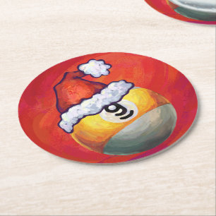 Dessous-de-verre Rond En Papier Neuf boule à Santa Hat sur Rouge