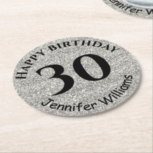 Dessous-de-verre Rond En Papier N'importe quel âge Anniversaire Nom personnalisé
