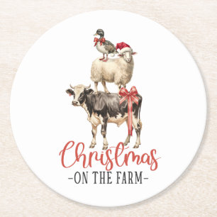 Dessous-de-verre Rond En Papier Noël à la ferme Barnyard animal