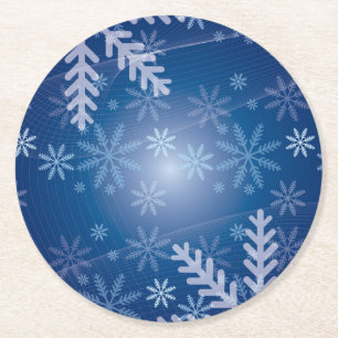 Dessous-de-verre Rond En Papier Noël aux flocons de neige bleus