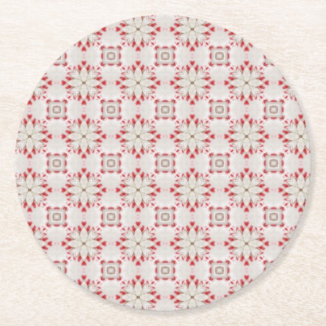 Dessous-de-verre Rond En Papier Noël blanc de motif de poinsettias (Devant)