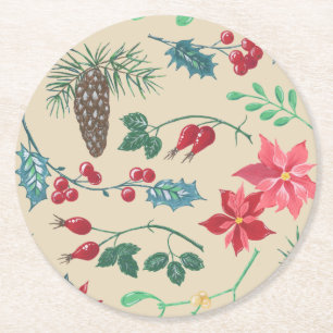 Dessous-de-verre Rond En Papier Noël botanique traditionnel (beige)