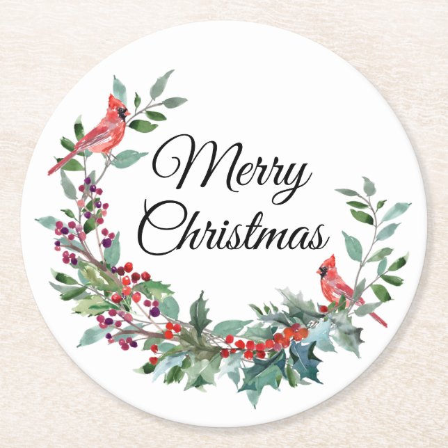 Dessous-de-verre Rond En Papier Noël cardinal des bois (Devant)