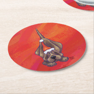 Dessous-de-verre Rond En Papier Noel de Chien À La Hache Sur Rouge