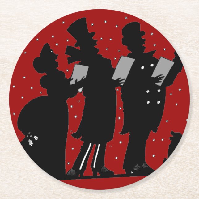 Dessous-de-verre Rond En Papier Noël des caroleurs de Silhouette (Devant)