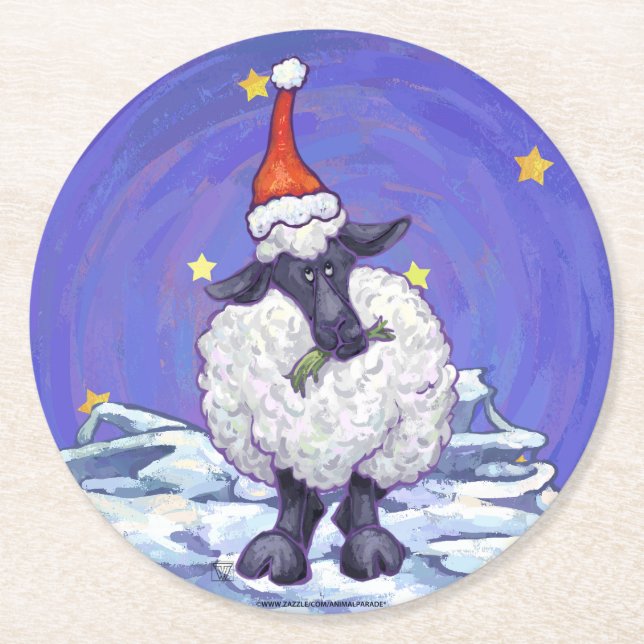 Dessous-de-verre Rond En Papier Noël des moutons (Devant)