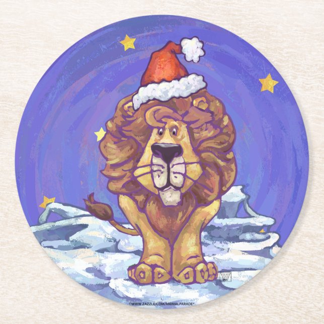 Dessous-de-verre Rond En Papier Noël du lion (Devant)
