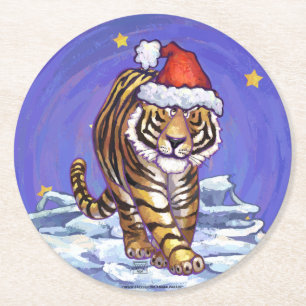 Dessous-de-verre Rond En Papier Noël du tigre