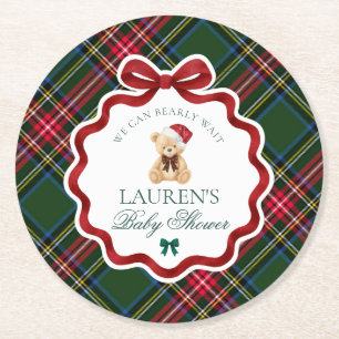 Dessous-de-verre Rond En Papier Noël Ours Tartan Plaid Bébé Shower