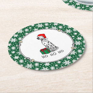 Dessous-de-verre Rond En Papier Noël Santa Hat Chien dalmate (noir 1) mignonne