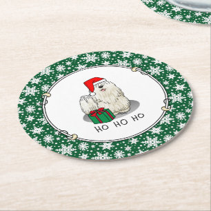 Dessous-de-verre Rond En Papier Noël Santa Hat Puli Chien (blanc) Mignonne Drôle