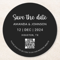 Noir minimaliste mariage Enregistrer la date QR Co