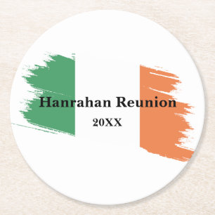 Dessous-de-verre Rond En Papier Nom de famille irlandais Nom personnalisé Drapeau 