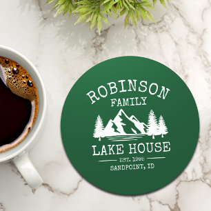 Dessous-de-verre Rond En Papier Nom de famille Lake House Trees Forest Green