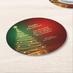 Dessous-de-verre Rond En Papier Nom de l'entreprise Message Vert Noël Or