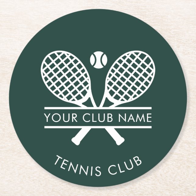 Dessous-de-verre Rond En Papier Nom du club de tennis Logo de l'équipe Green Custo (Devant)