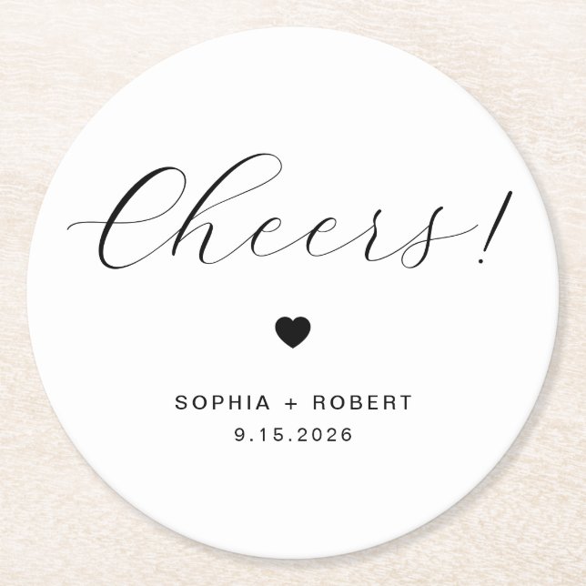 Dessous-de-verre Rond En Papier Nom personnalisé Acclamations de mariage minimalis (Devant)