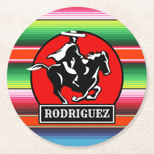 Dessous-de-verre Rond En Papier Nom personnalisé Charro Horse espagnol mexicain Se