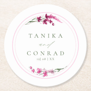 Dessous-de-verre Rond En Papier Noms des aquarelles du Mariage fleur sauvage Fuchs