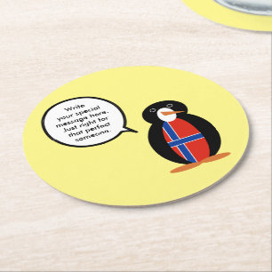 Dessous-de-verre Rond En Papier Norvège Parlant Mme Pingouin Personnalisé