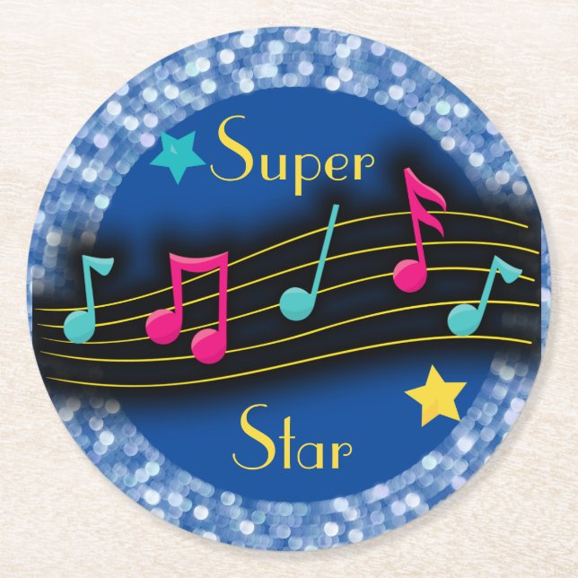 Dessous-de-verre Rond En Papier Notes musicales Super Star Classic Round (Devant)