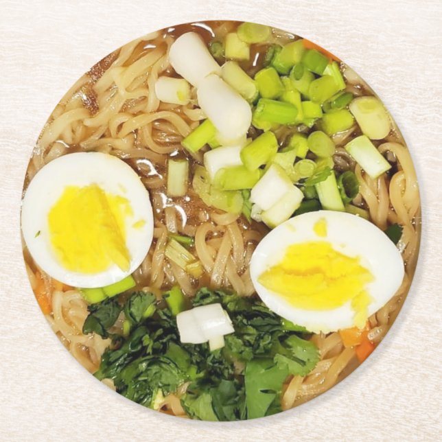 Dessous-de-verre Rond En Papier Nouilles, Ramen Funny Soupe Photo (Devant)