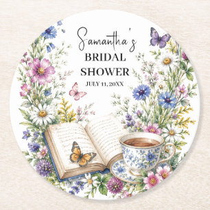 Dessous-de-verre Rond En Papier Nouveau Chapitre Livre Papillon Floral Baby Shower